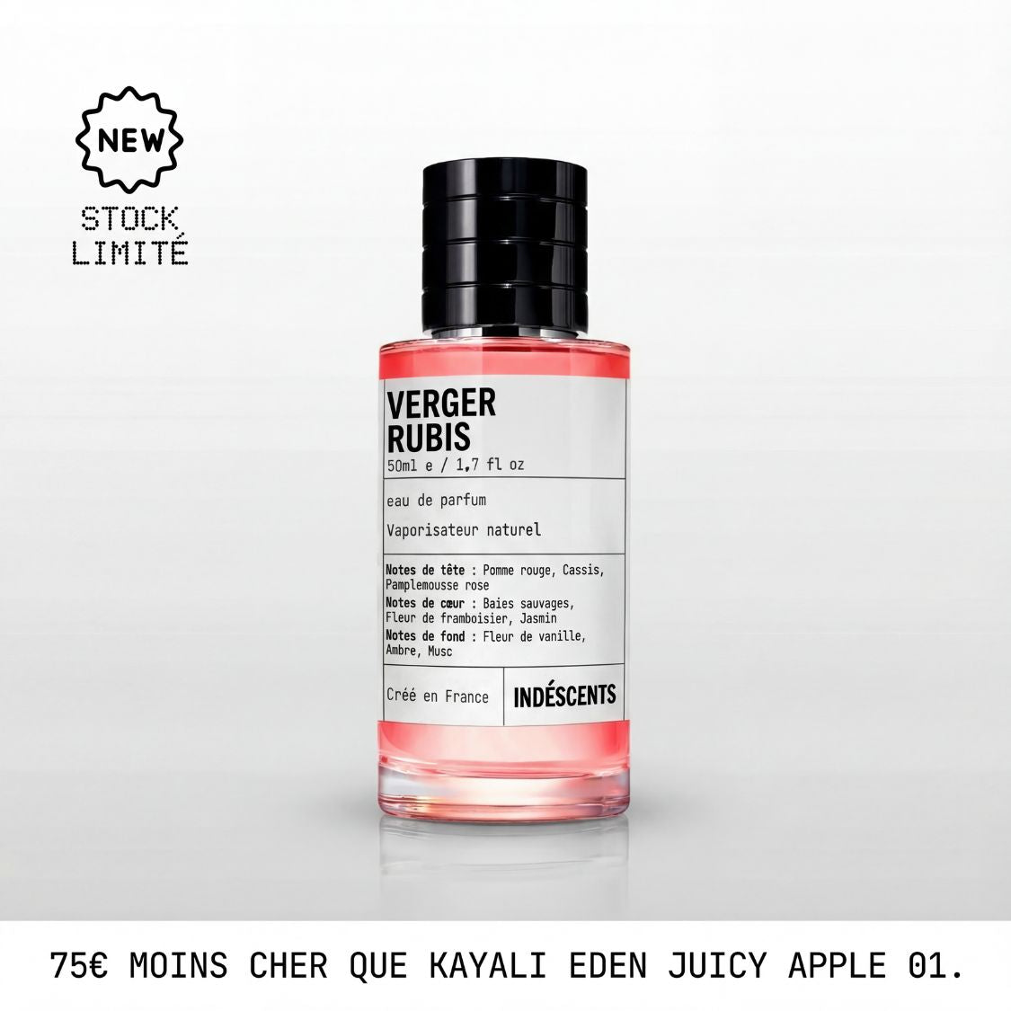 Flacon Verger Rubis Indéscents, eau de parfum rose inspirée de Kayali Eden Juicy Apple 01
