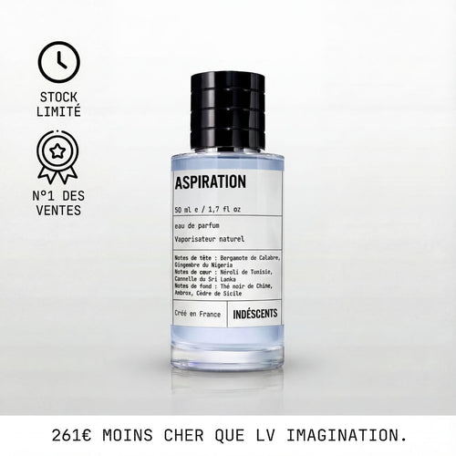 Flacon Aspiration d'Indéscents, eau de parfum inspirée de Louis Vuitton Imagination, bergamote et thé noir