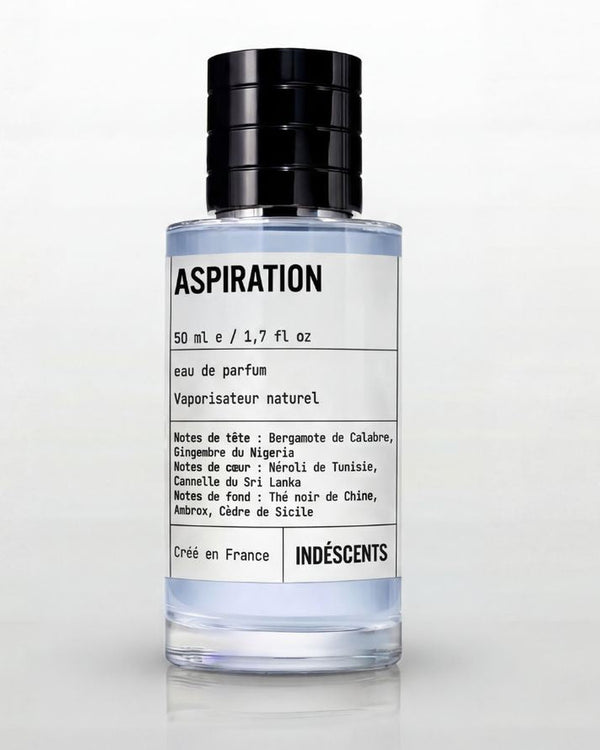 Flacon Aspiration d'Indéscents, eau de parfum inspirée de Louis Vuitton Imagination, bergamote et thé noir