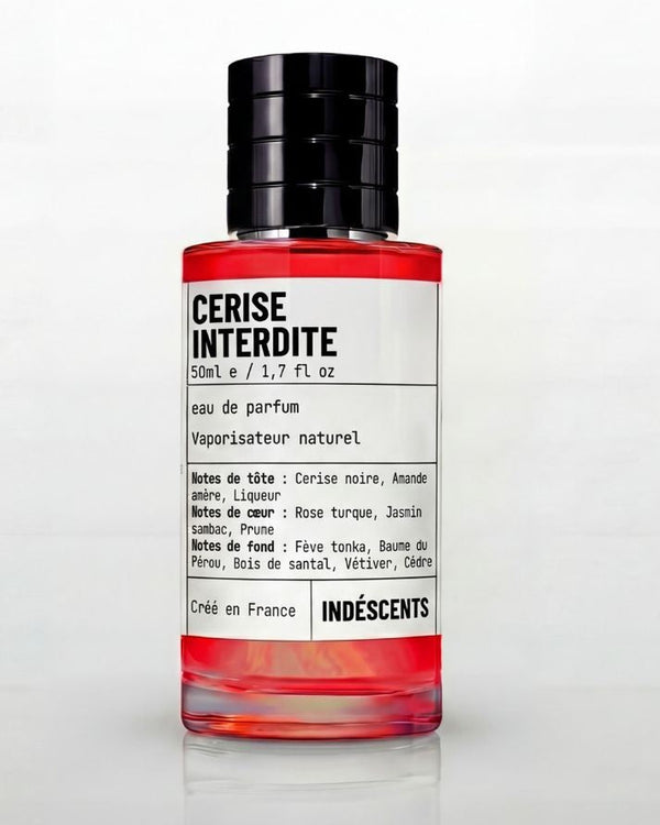 Flacon Cerise Interdite Indéscents, eau de parfum gourmande à la cerise inspirée de Tom Ford Lost Cherry, 50 ml