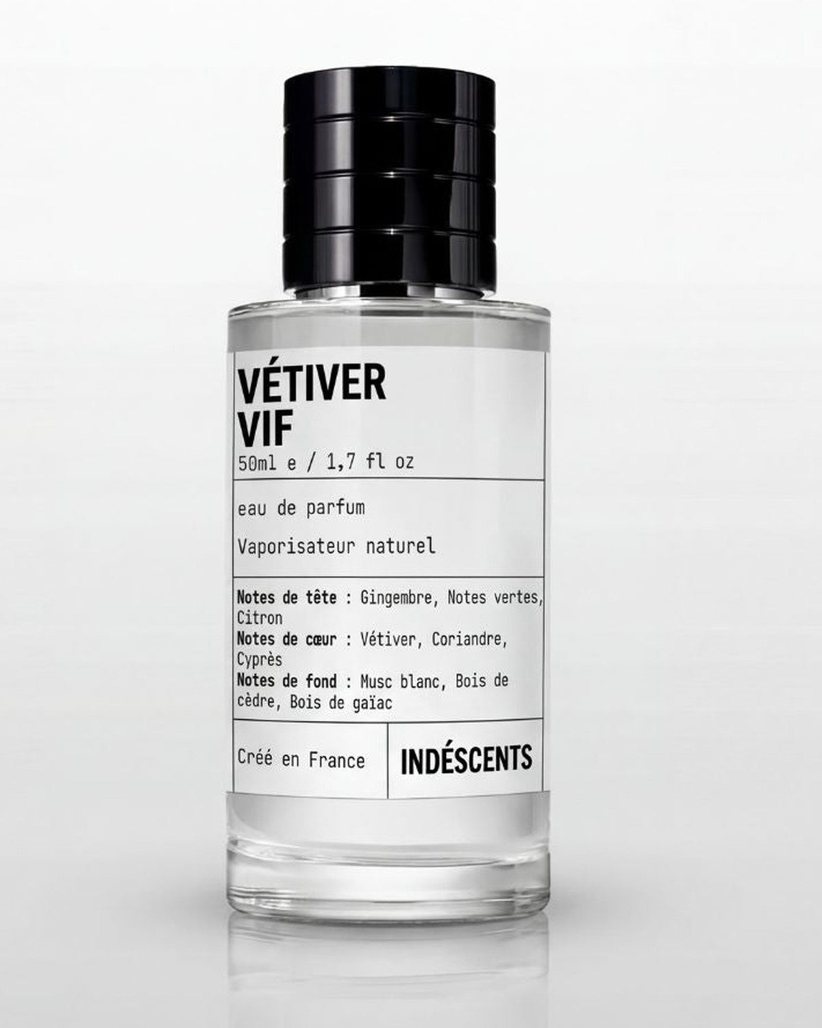 Flacon Vétiver Vif Indéscents, eau de parfum fraîche inspirée de Creed Original Vetiver